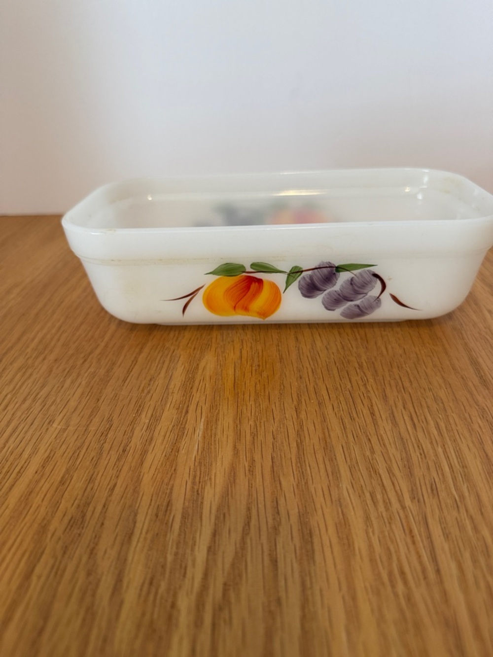 Fire King White Milk Glass Fruit-Decor Rectangular Dish